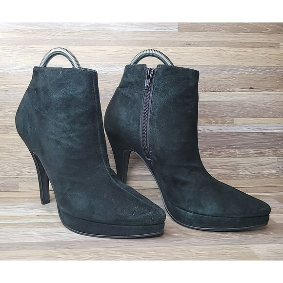 Steve Madden Survey Ankle Boots Black Suede‎ Platform Point Toe Womens Size 7 - Picture 1 of 14